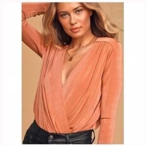 FREE PEOPLE Turnt Terra Cotta Long Sleeve Bodysuit